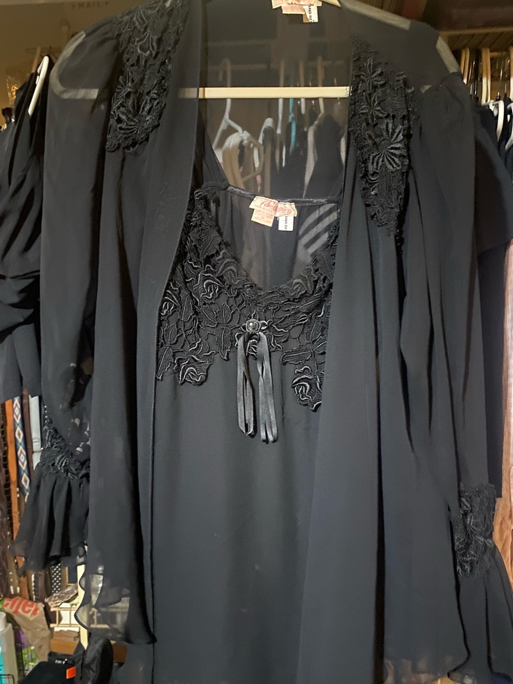 Flora Nikrooz Vintage Two Piece Bridal Whimsigoth Set Lingerie Lace Black Goth M - Picture 4 of 11